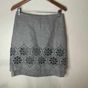 WEEKEND MaxMara Womens 6 Grey Embroidered Virgin Wool Tiered Floral Skirt